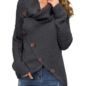 Women's Fall Chunky Turtleneck Asymmetric Loose Knit Sweater